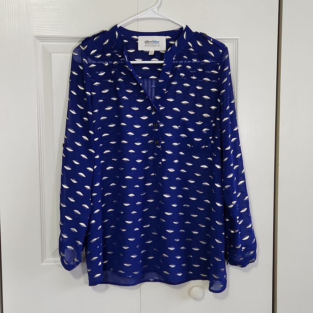 Alice Blue For stitch Fix Womens Lucio Henley Blue & Silver Metallic Roll Tab MP